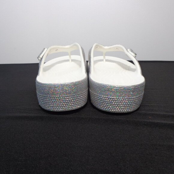 Crocs Women's  Silver Classic Platform Glitter Flip Flop Shoes Sandals Size 7 - Picture 6 of 7